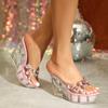Women's Platform Sandals Sexy Wedge Heel 11CM Nightclub High Heels Trendy Shoes Show Steel Pipe Crystal Bottom LFD-1101-A48