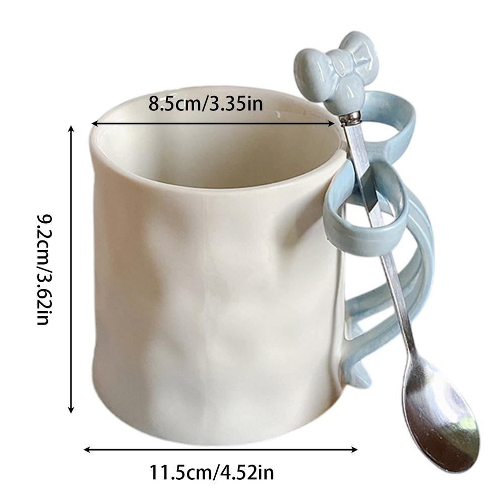 500ml Ceative Ceramics Cup with Pink Bow Handle Decor Cute Lovely Coffee Mug Breakfast Milk Cup Tea Coffee Cup Drinking Utensils