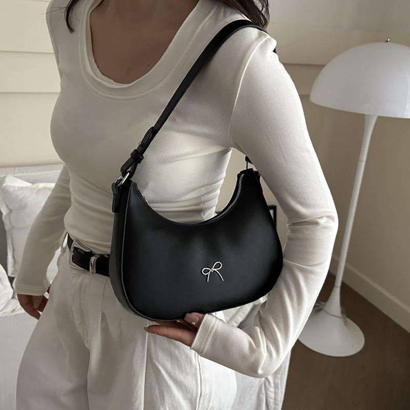 Crescent Schultertasche PU Leder Hobo Handtasche Niedliche Schleife Tragetasche Geldbörsen Unterarmtasche für Frauen Mädchen CLE