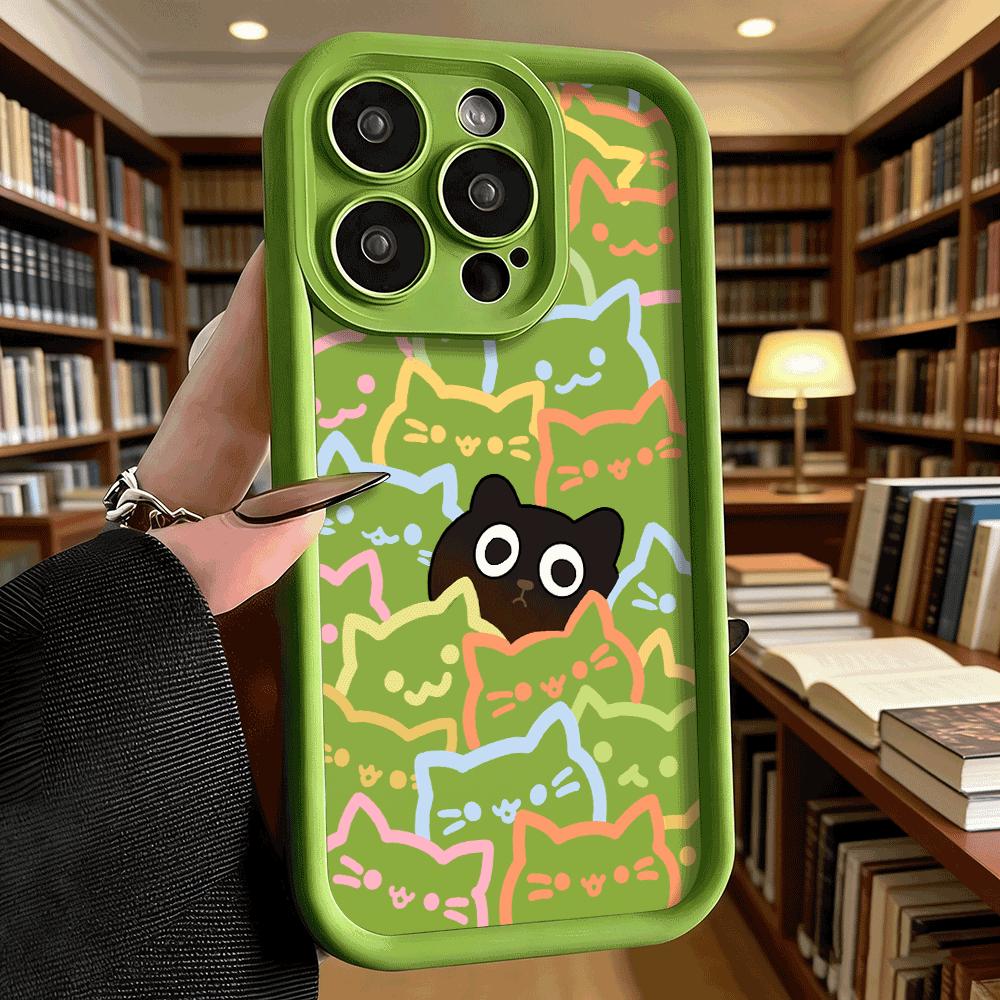 Colorful Cat Pattern with Black Cat Soft TPU Phone Case for iPhone 17 16 15 14 13 12 11 Pro Max Plus Shockproof Anti-Slip Cover