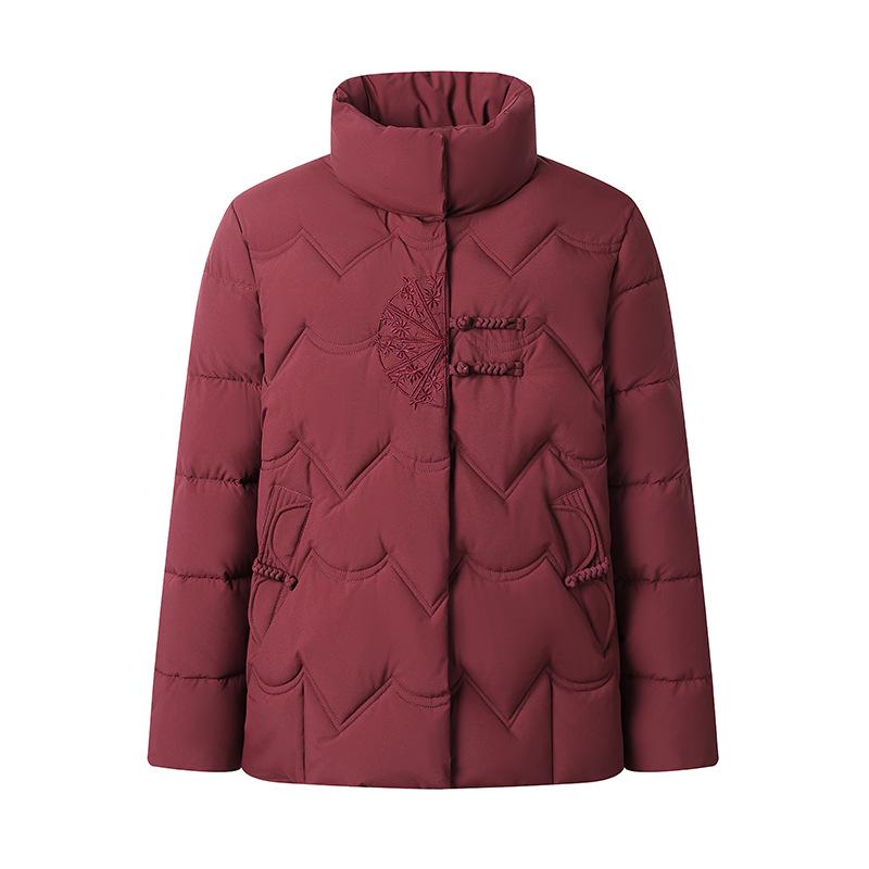 Women's Winter Cotton Jacket for Ages 40-60: Stand Collar, Short Style, Thickened for Warmth