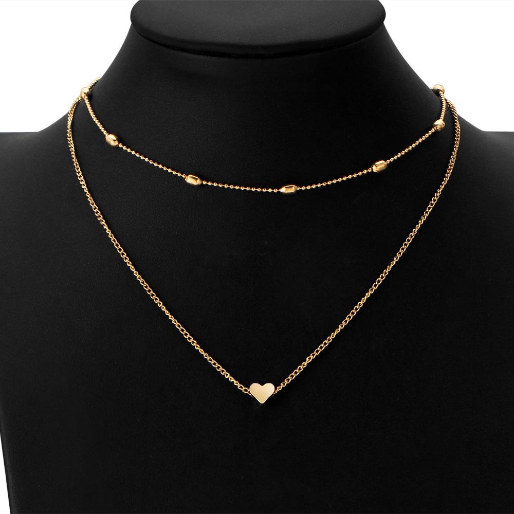 New Lady Necklace European And American Simple Temperament Fashion Double-layer Necklace Multi-layer Love Pendant Necklace