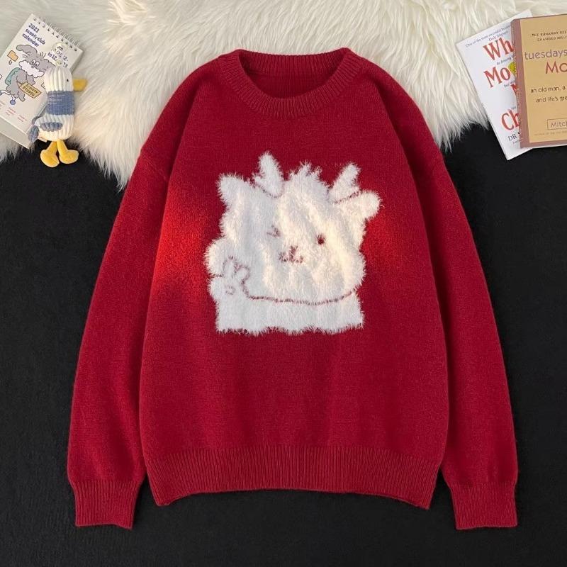 

Женский контрастный вязаный свитер с длинным рукавом, свободный свитер с круглым вырезом, женские свитера, осенние универсальные свободные топы для девочек One size красный