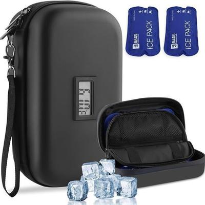 Large Insulin Cooler Case with Temperature Display 2 Ice Packs Heat Insulation for Diabetic Supplies Medicine Storage