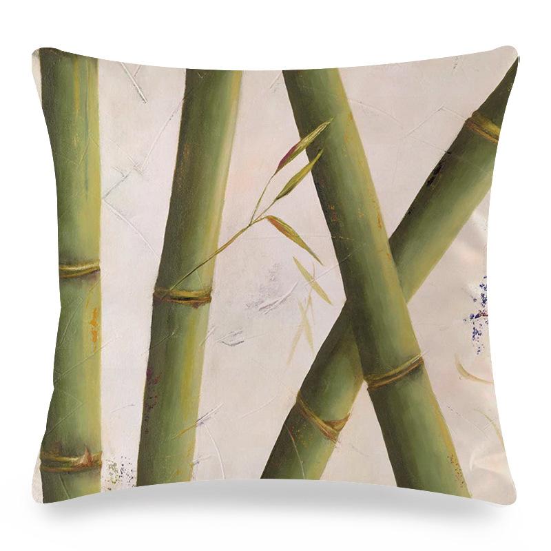 Retro Tropical Bamboo Digital Printing Short Plush Pillow Covers Decorative For Car Sofa Office Cushion Cover Home Goods