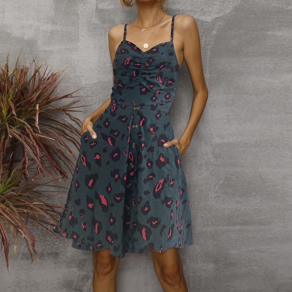 GMXIA Sexy Halter Dress Spring and Summer Large Size Printed Floral Medium Short Skirt