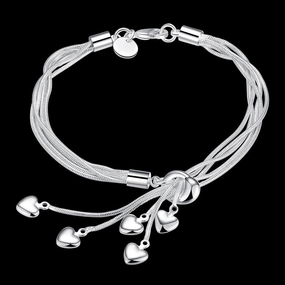 Silver Plated Heart-Shaped Tai Chi Tassel Bracelet