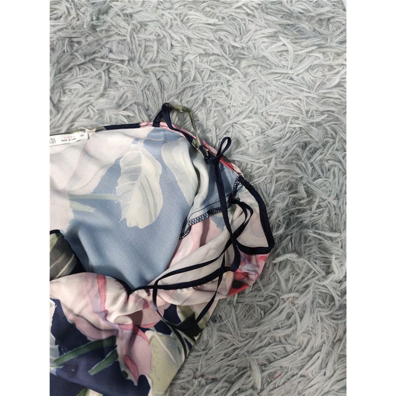 Foreign Trade Order Sling Smooth Satin Backless Elegant Lady Beautiful Rose Print Dress Holiday Style Hip Skirt