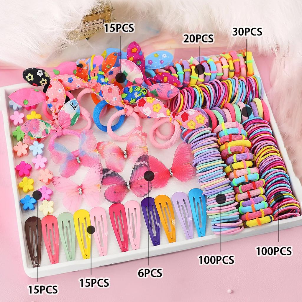 780-1800Pcs Girls Colorful Hair Bands Set Nylon Elastic Rubber Band Satin Children Ponytail Holder Kids Styling Tools