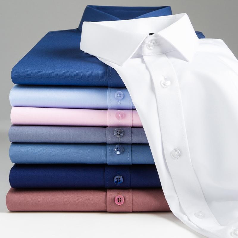 Men Social Shirt Bamboo Fiber Long Sleeve Anti-wrinkle Non-ironing Slim Fashion Casual Business Office White Blue Shirt