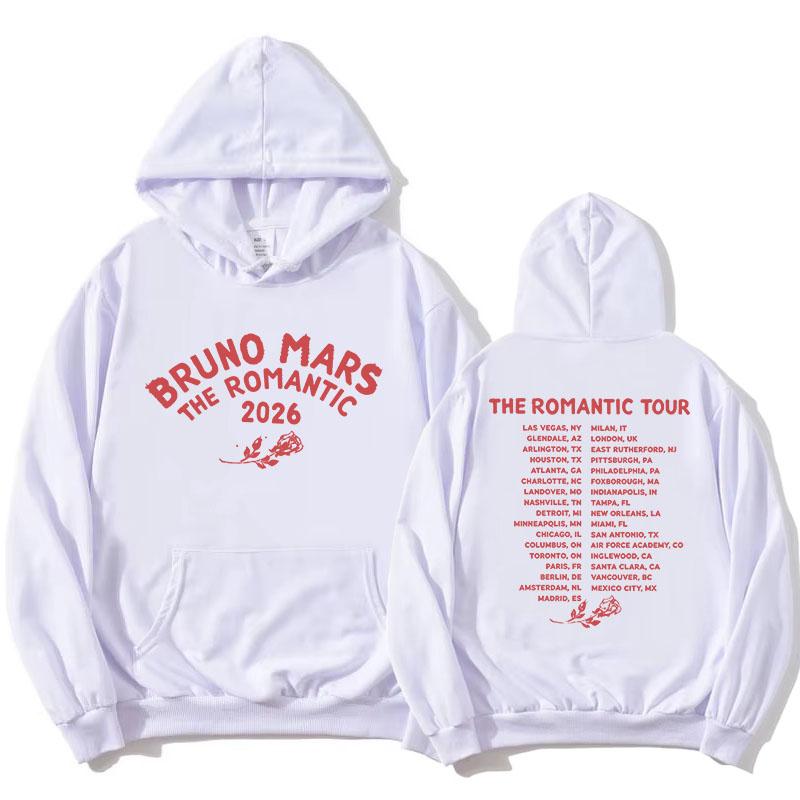 The Romantic Tour Hoodie BRUNO MARS Singer Design Sweatshirt Long Sleeve Loose Hooded Pullovers Women Men Clothing Print Merch