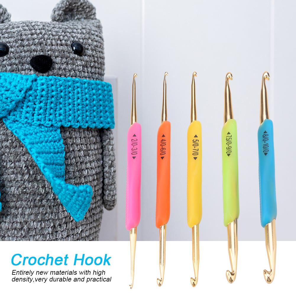 Double Hook Crochet Hook Set TPR Soft Rubber Handle Aluminum Knitting Needle Set (Color Random)
