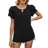 Women's  Spring Summer Solid Color V-neck Cutout Double-layer Sleeve Loose Chiffon T-shirt For Leisure Leisure Foreign Trade