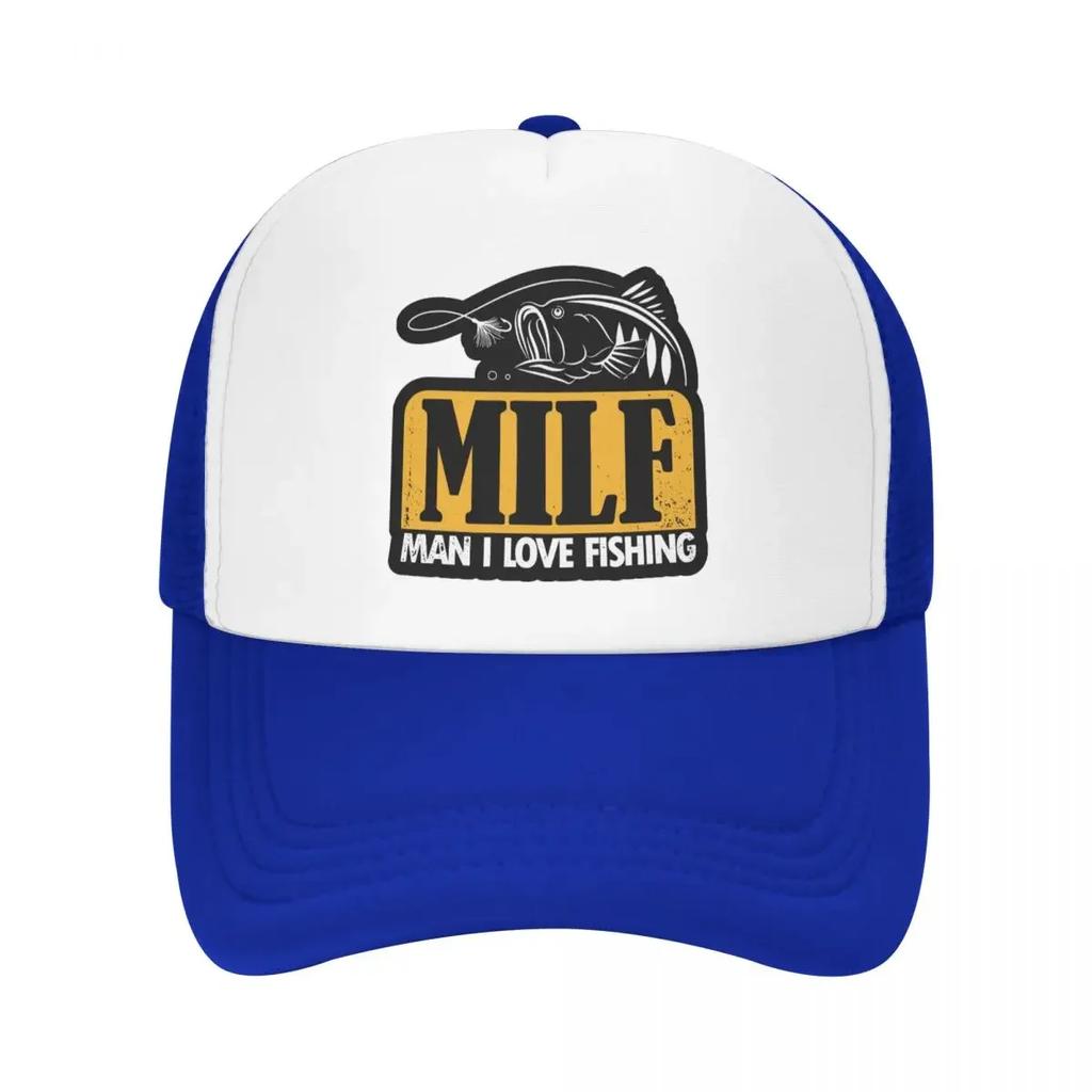 Individuelle Milf Unisex Ich Liebe Angeln Trucker-Kappe für Erwachsene Fischer Unisex Fisch Geschenk Verstellbare Baseballkappe Damen Unisex Hip Hop Trucker-Kappe