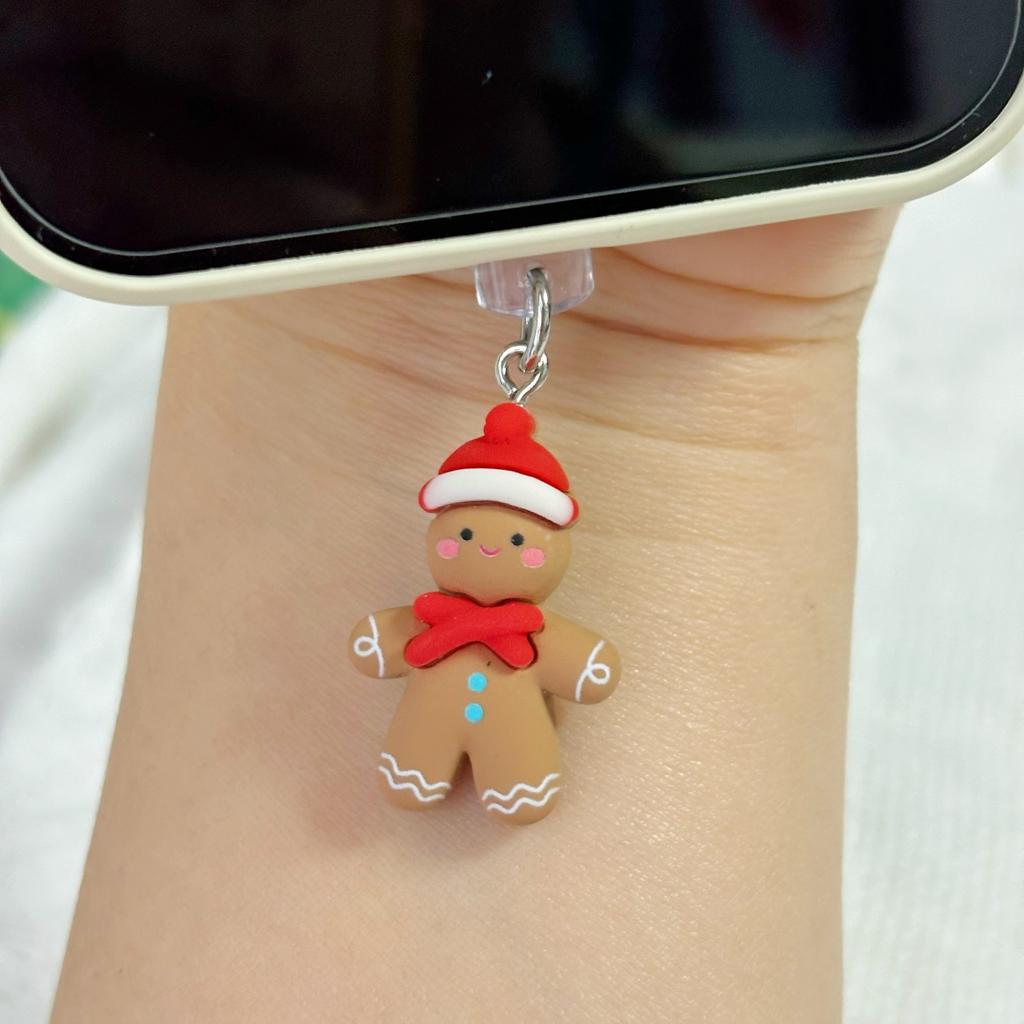 1ks Vánoční perníkový muž prachová zátka přívěsek pro porty iPhone & Type-C, Roztomilý sváteční doplněk k mobilnímu telefonu, Materiál ABS, Dárek na svátky