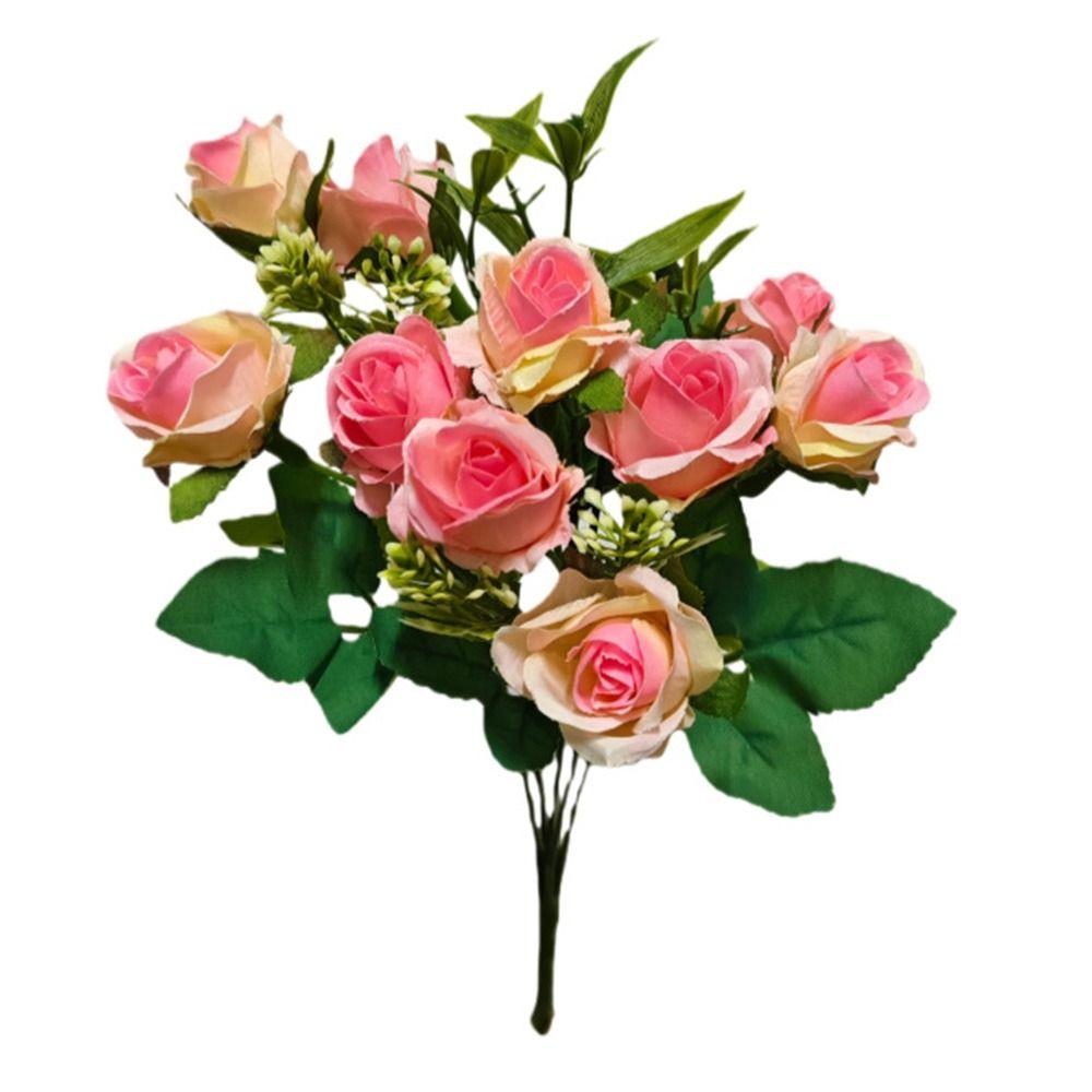 10 Heads Rose Artifcial Flower Green Leaves Multicolor Simulation Rose Flower Desktop Ornament Photo Props Floral Arragement