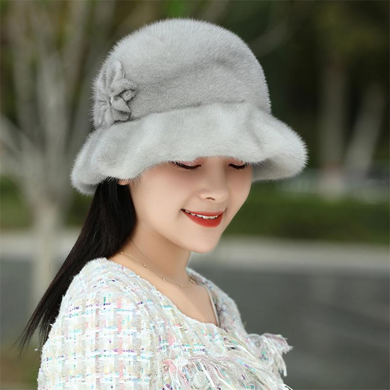 Mink Fur Bucket Hat New Women's Winter Warm Fur Hat Ruffle Top Hat Thickened Outdoor Fisherman's Hat Girl's Hat