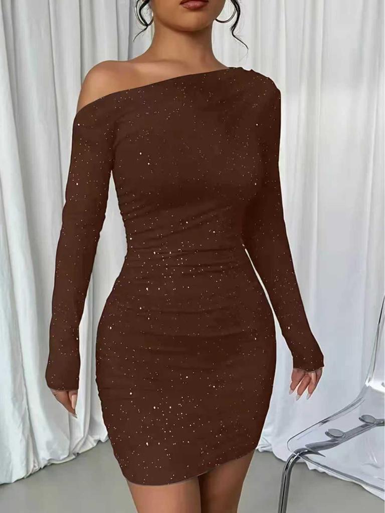 2025 Autumn Women's Sexy Sequined Off-the-Shoulder Party Dress