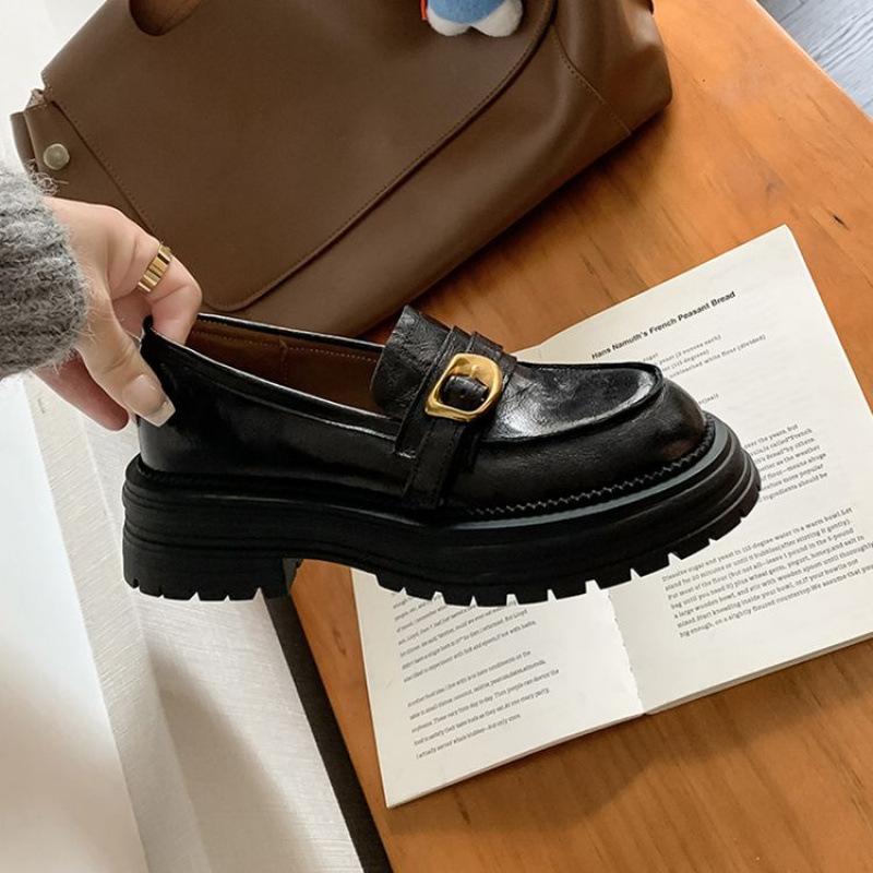 New women's fashion single shoes black non-slip soft-soled large-size shoes sheepskin women's shoes wear genuine leather loafers in all seasons