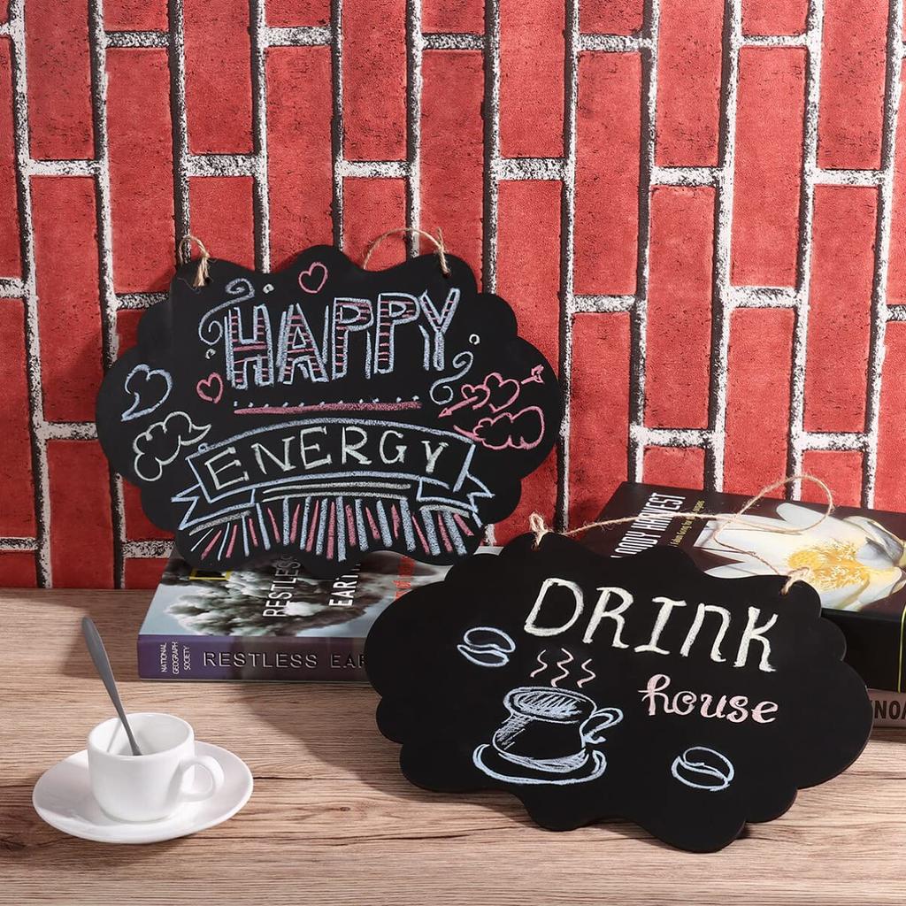 NUOLUX Mini Chalkboard Door Plate, Welcome Board, Entrance Sign, Double-Sided Blackboard, Menu Board, Open/Close Sign, Double-Sided, Set of 4