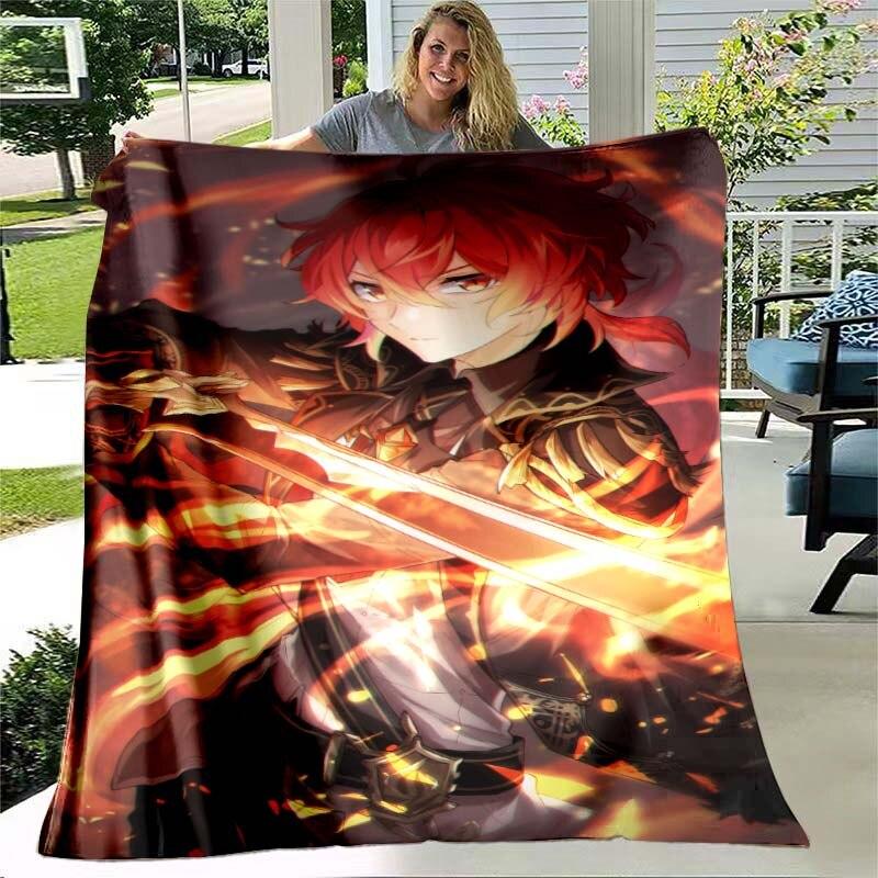 Game Genshin Impact Flannel Throw Blanket Gamer Cartoon Bedspread Smooth Soft Warm Gamer Gift Bed Sofa Home Bedroom Office Decor