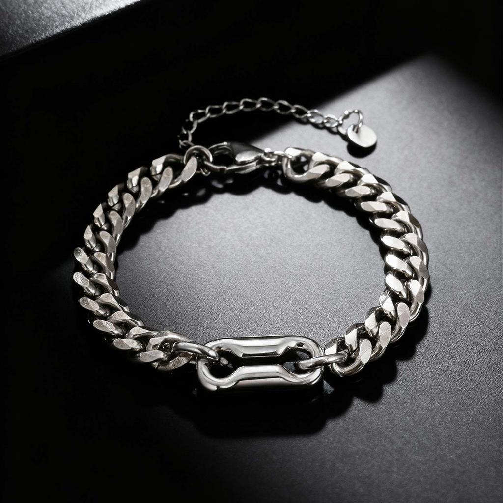Fashion Classic Chunky Cuban Link Bracelet, Silver Color Stainless Steel Charm Wristband Bracelet, Punk Popular Jewelry for Men