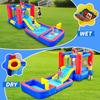 2 In 1 Inflatable Water Slide Bouncy Castle for Outdoor Use, PVC Material, Blue and Red, Includes Blower, Sprayers, Deep Pool,
