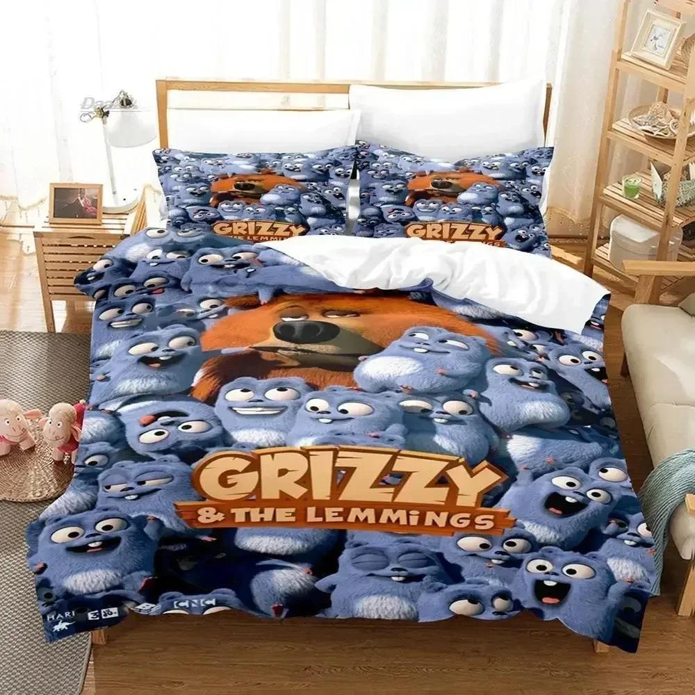 Set de lenjerie de pat Grizzy și Lemmingii Single Twin Full Queen King Size Set de pat Adult Copil Dormitor Seturi husă de plapumă Imprimeu 3D Anime