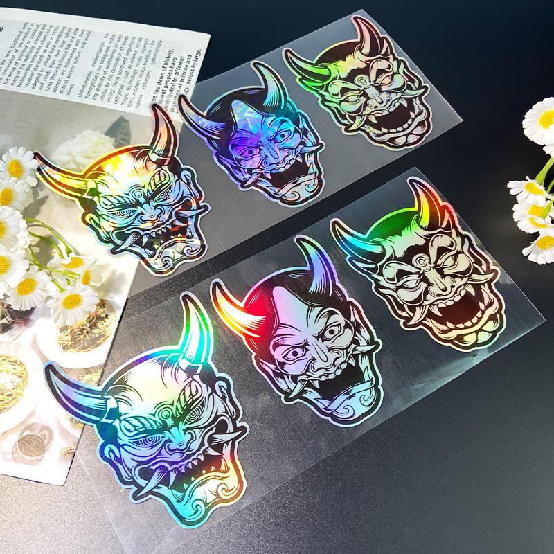 3PCS/1Set Prajna Mask JDM Motorcycle Stickers Waterproof for Motorbike Fuel Tank Helmet Box Durable Car Window Vinyl Decals