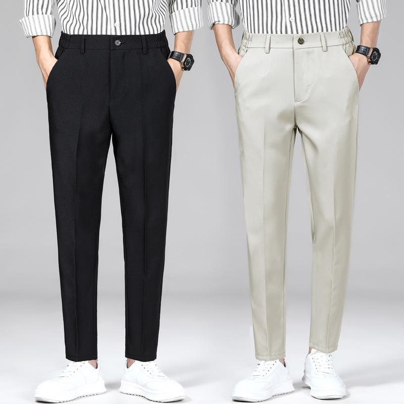 Stretch Soft Pants for Men Summer Thin Elastic Waist Business Fashion Slim Casual Formal Trousers Male Brand Clothes