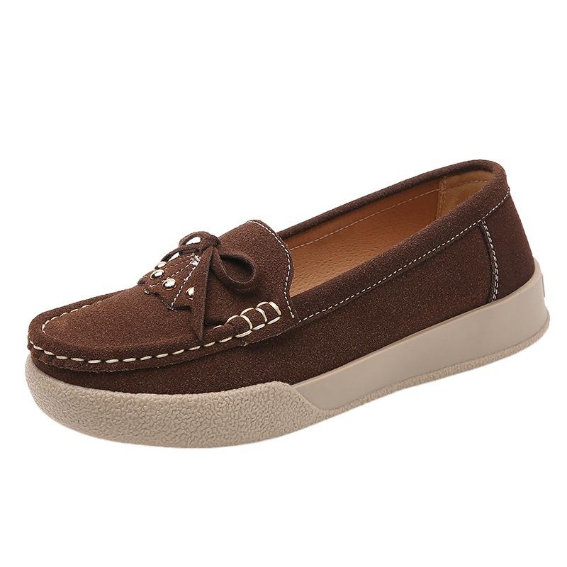 Spring and Autumn Leather Soft-soled Bow Women's Flat-bottomed Casual Single Shoes Comfortable and Versatile Mom Shoes