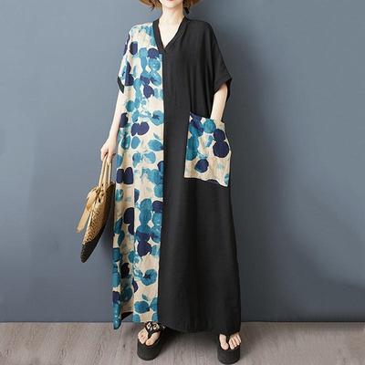 Κοντό μανίκι Plus size βαμβακερό vintage νέο σε γυναικεία casual χαλαρό μάξι μακρύ καλοκαιρινό φόρεμα
