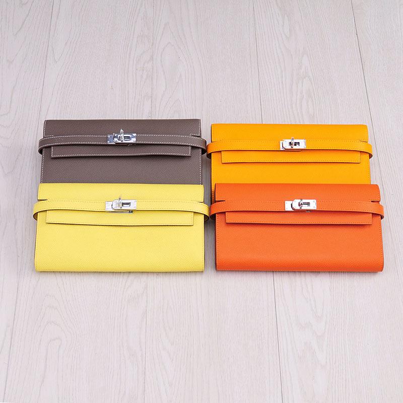 Cartera larga elegante de piel de vaca con estampado de palmeras para mujer