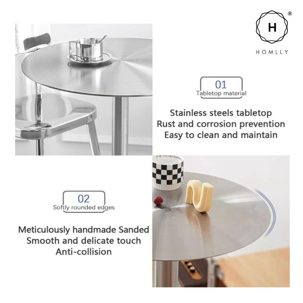 Homlly Tonii Stainless Steel Round Slim Table (40-70cm Diameter)