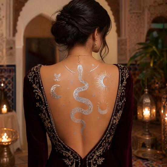 Golden Silver-color Metallic Tattoo Sticker for Women Girls Temporary Tattoo Sticker