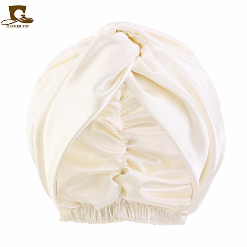 Popular imitation silk double-layer nightcap, cross-twisted cap, shower cap, beauty and makeup hat TJM