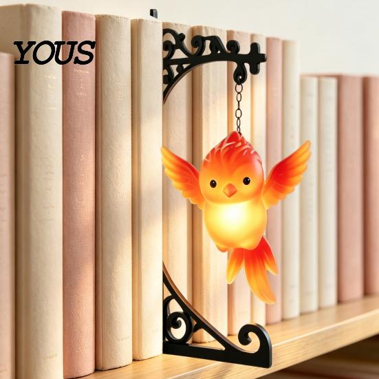Nordic Style Home Decor Metal Magic Owl Hanging Bookend Lamp, Resin Animal LED Night Light, Vintage Iron Bracket Lamp Deer Bird Light for