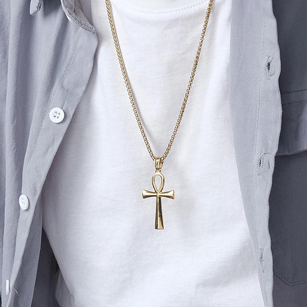 Necklace Vintage Pendant Amulet Talisman Ankh Cross Men Women Stainless Steel Egypt Egyptian Key Life Religious Jewelry Gift