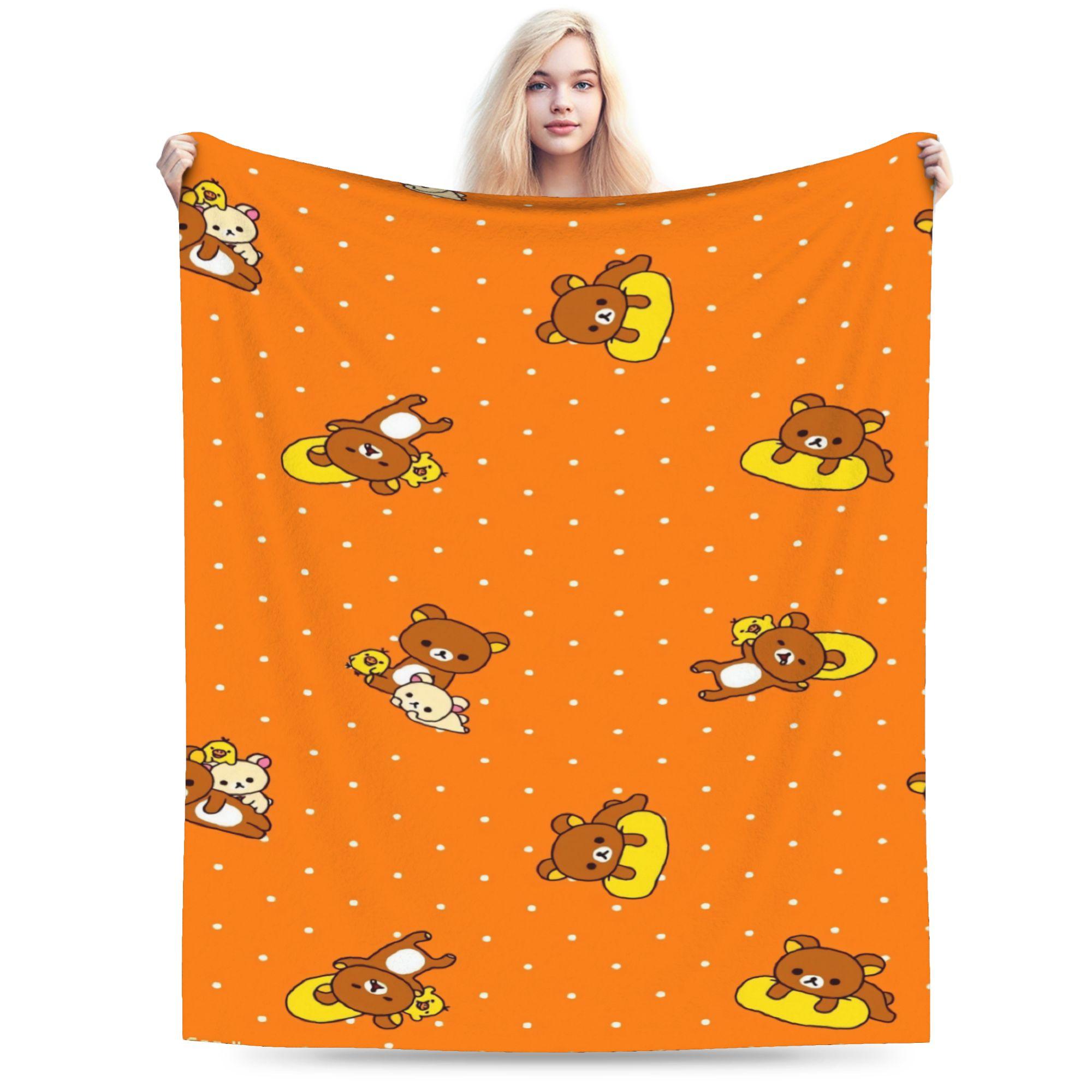Cute Bear Rilakkuma Plush Blanket Girls Boys Flannel Throw Blanket For Outdoor Soft Custom Quality Bedspread Gift Idea Size: 75*100cm, Weight: 230 GSM