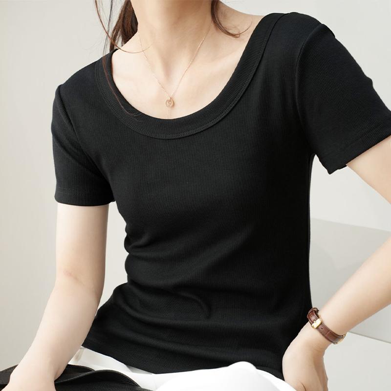 Tricou de damă, cu decolteu în U, cu mâneci scurte