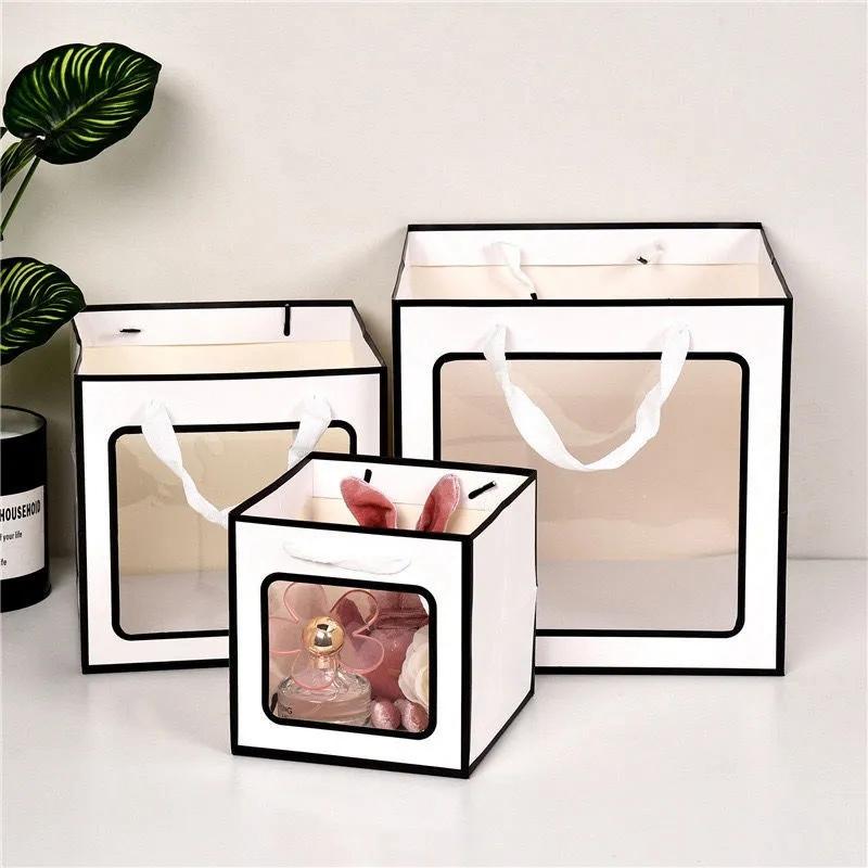 Portable Gift Bag Cookie Box with Window Shopping Bag Scarf Gift Box Birthday Gift Bags Packaging Bag Cake Boxes Wedding Decor