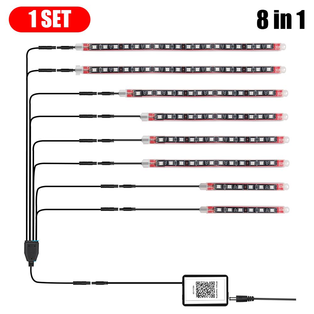 

5050 Чип световые бусины RGB Moto Atmосферный свет Универсальный водонепроницаемый APP Управление звуком Светодиодный автомобиль Мотоцикл Декоративная лампа окружающего освещения 8 in 1