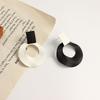 Asymmetric Hollow Round Earrings Black White Contrasting Colors Circle Drop Earrings Women Simple Geometry Statement Zircon