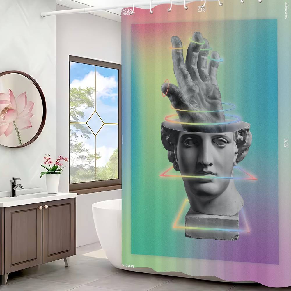 Statue David Graphic Designer Polyester Shower Curtain Waterproof Rust Resistant Grommet Easy Care Wipe Clean Durable