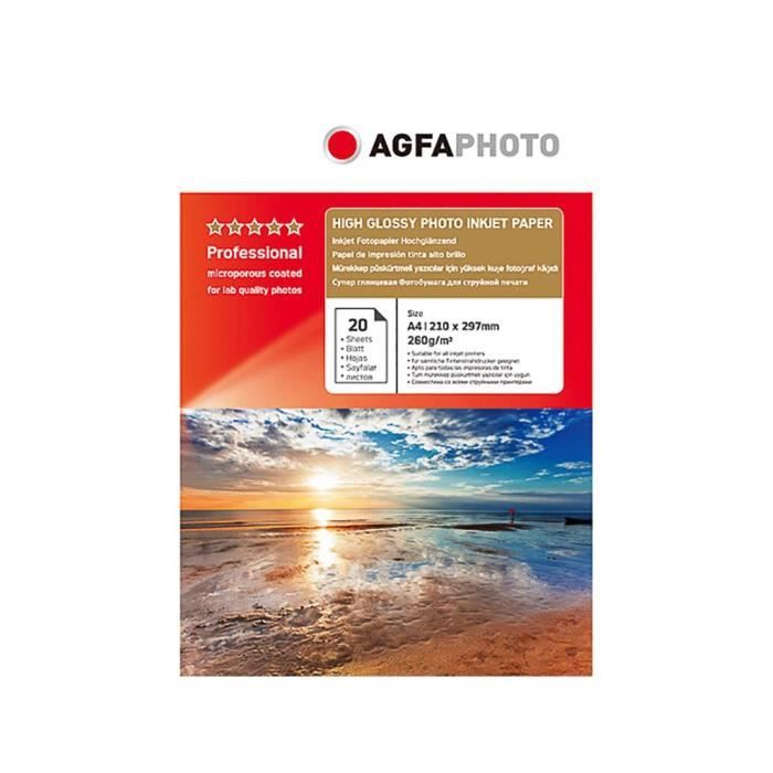 Papier photo A4 AgfaPhoto - Finition Brillant 260g Jet d'encre