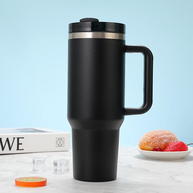 40oz Stainless Steel Car Cup Large Capacity Water Cup with Handle and Straw Double-walled Insulated Travel Mug Holiday Gifts
