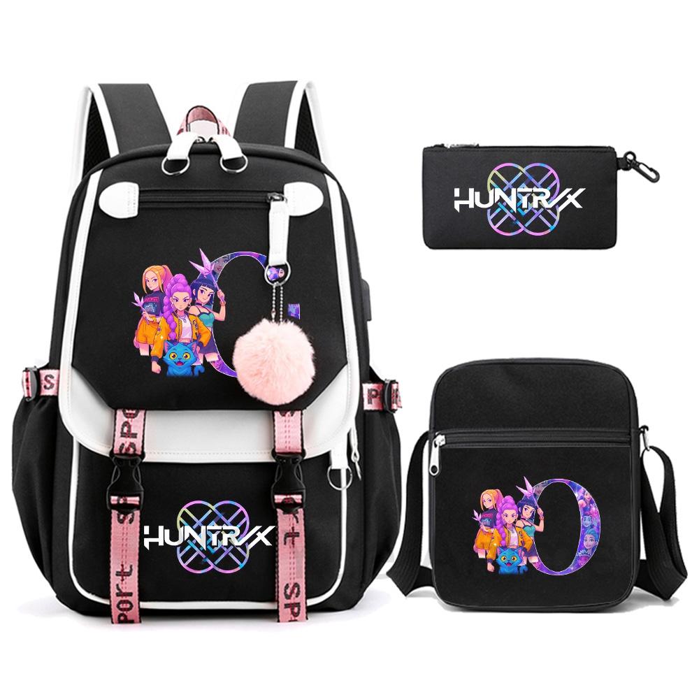 3Pcs/set Anime Cartoon 26 English Letter Printed Backpack with Shoulder Bag for Teenager Student Girl Boy Bookbag Large Capacity Travel Bag Kid Gift