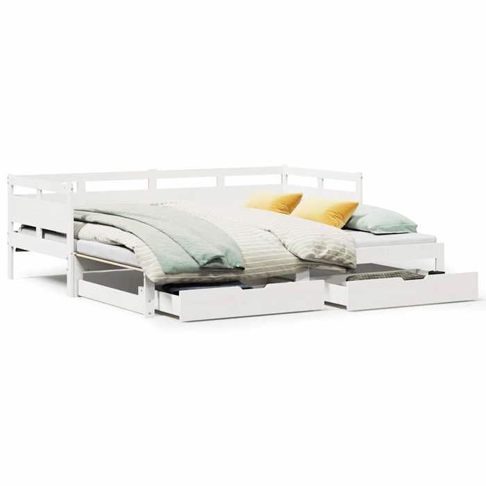VidaXL Lit de jour et lit gigogne et tiroirs 90x200 cm bois pin massif, canapé-lit, lit d'invité, lit de jour en bois, lit 3302232