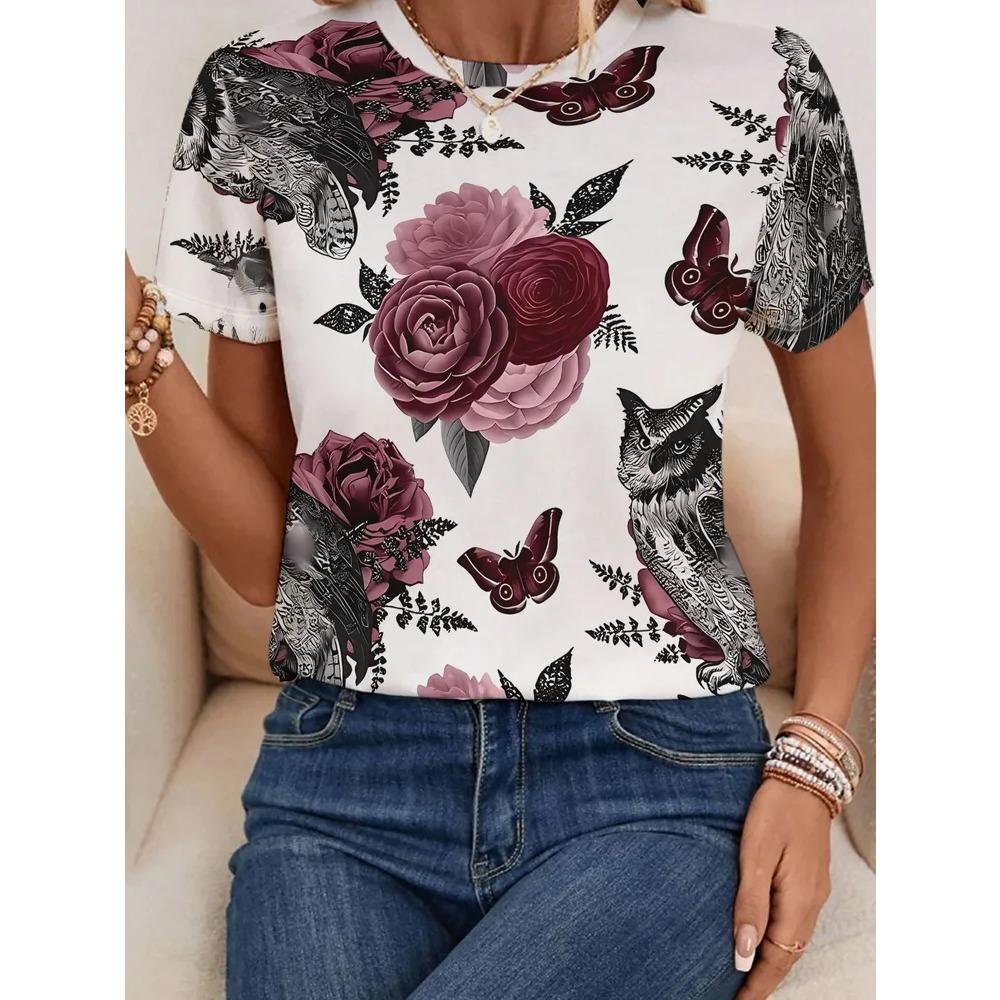 Creative Flower 3D Printed Short Sleeved T-shirt Fashionable Comfortable Soft Breathable Large Loose Womens T-shirt