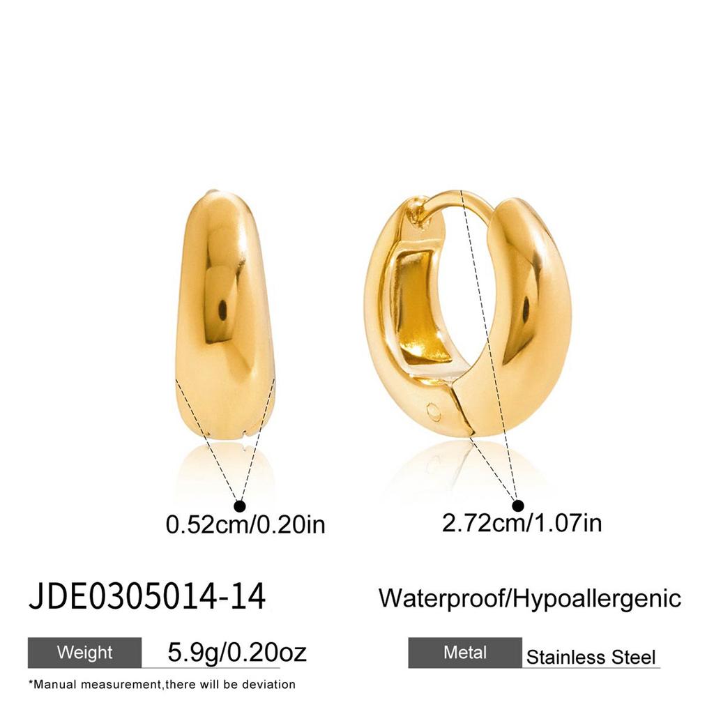 Uworld Simple Classic Gold Color Plated Stainless Steel Chubby Earrings 12mm 14mm 18mm Women's Jewelry